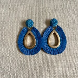 J. Crew Blue Raffia Teardrop Earrings